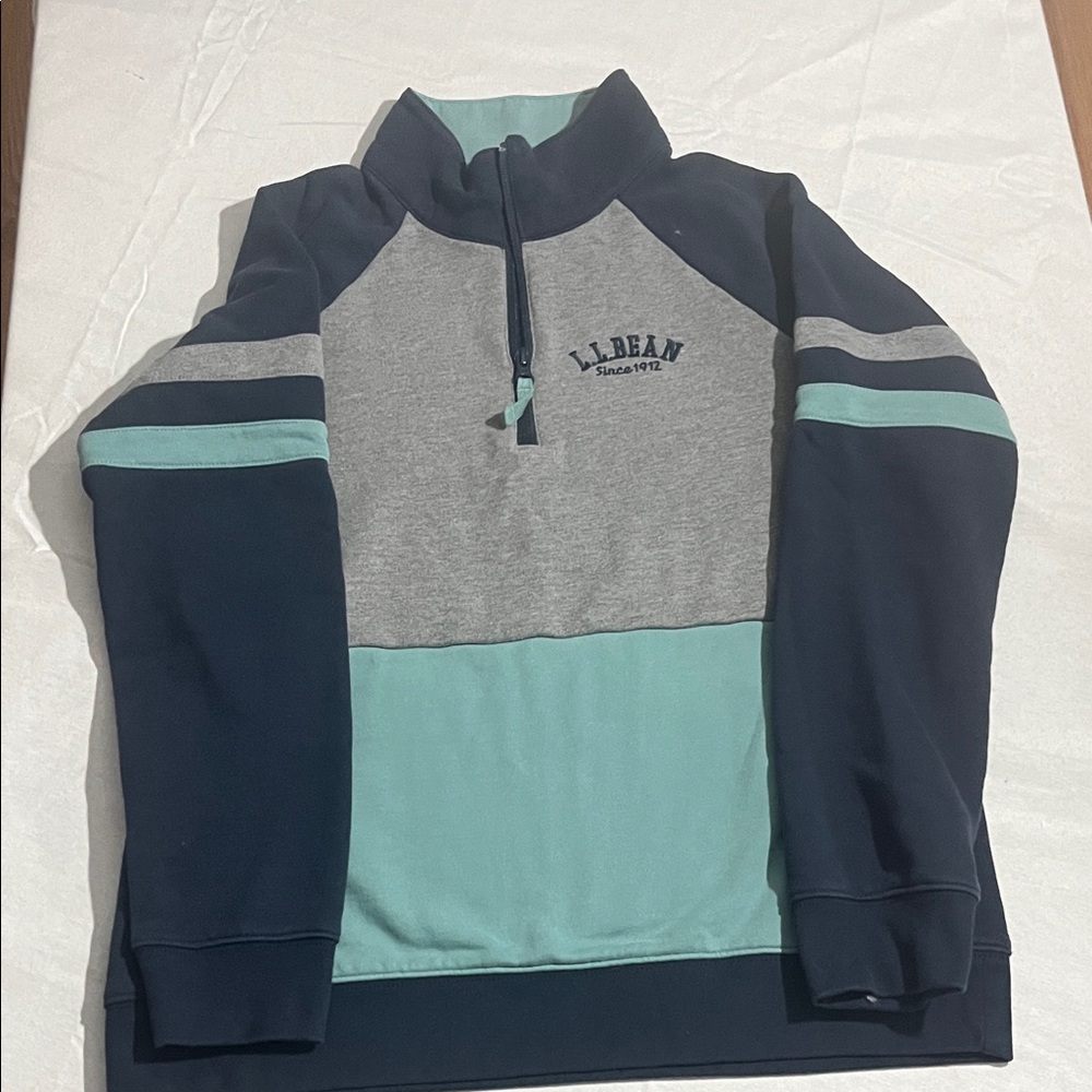 L.L. Bean Men's Blue and Gray Zip-Up Sweater - Picture 2 of 4